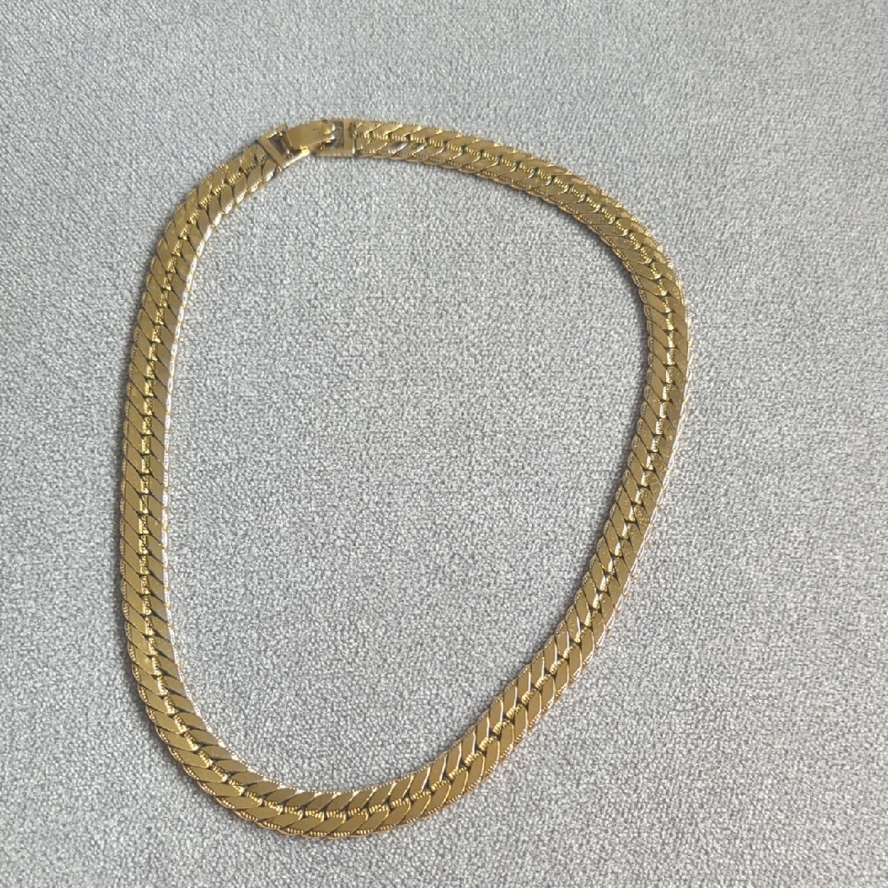 Vintage Monet Gold Toned FLAT Herringbone Necklace